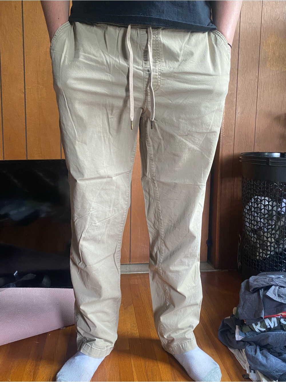 Men's Casual Drawstring Chino Pants - Beige
